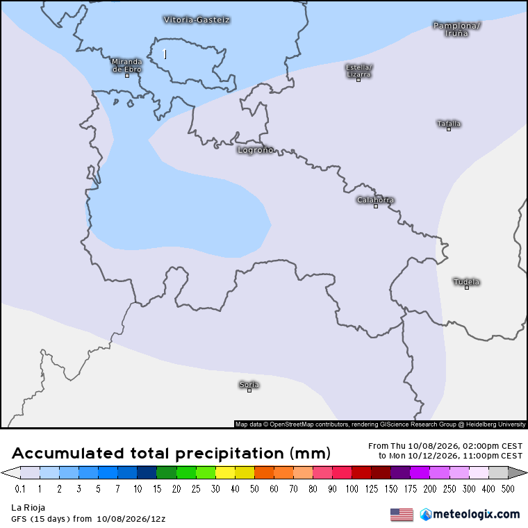 Precipitación Acumulada según GFS Meteosojuela La Rioja